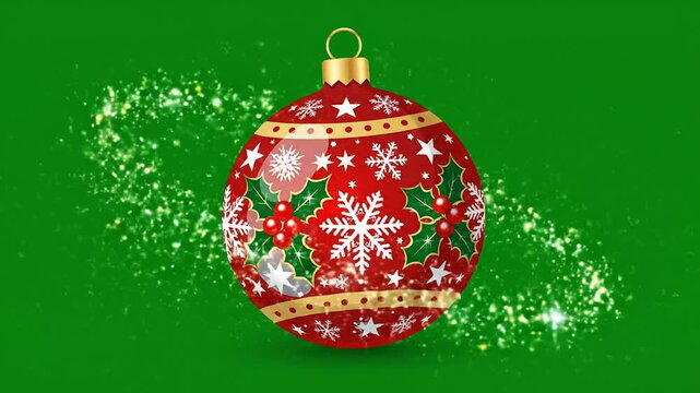 Sparkling animated christmas ornament red gold pattern green screen footage commercial design element