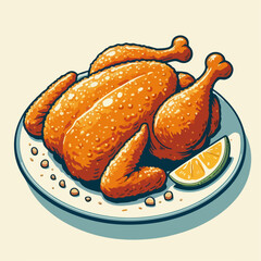 whole fried chicken illustration