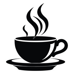 Steaming black coffee elegantly fills the cup on a saucer, inviting a warm sip