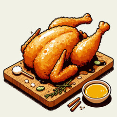 whole fried chicken illustration