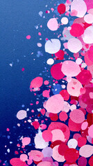 Abstract Watercolor Texture of Pink and White Confetti Petals on a Deep Blue Background