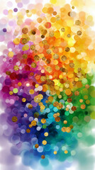 Vibrant Rainbow Bokeh Confetti Overlay with Gold Glitter Sparkles on a White Background