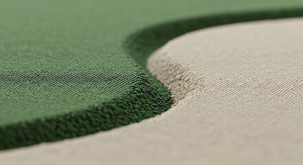 Abstract Green and Beige Textile Texture with Wavy Division Line, Macro Shot