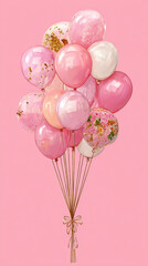 Luxury Bouquet of Glossy Pink and White Confetti Balloons on a Monochromatic Background