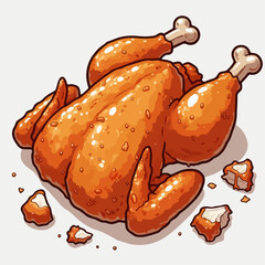whole fried chicken illustration