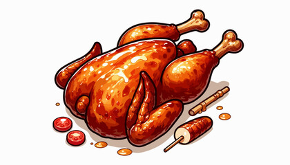 whole roasted chicken illustration
