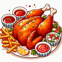 whole fried chicken illustration