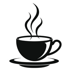 Aromatic hot drink cup emits delicate rising steam in dark simple black style