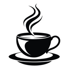 Steaming beverage inside a black ceramic mug elegantly sitting on a saucer