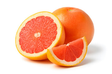 Ruby red grapefruit slices isolated on white