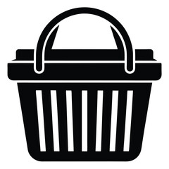Black silhouette presents an empty basket icon with its handle and slatted body