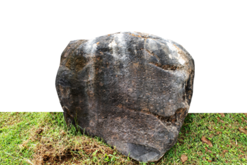 Large Natural Rock  with green grass on transparent background
