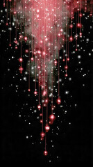 Abstract Digital Art of Red and White Glittering Light Stream Falling on a Dark Background
