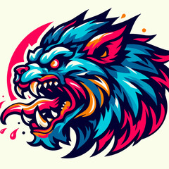 Angry Mythical Lion Head Illustration in Colorful Vector Style