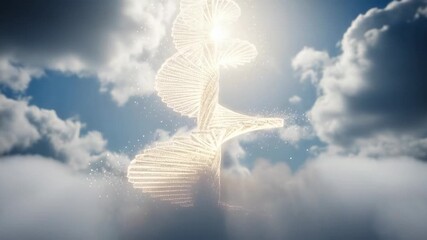 Ascending to new heights, a celestial staircase emerges from the clouds, promising a journey of inspiration and boundless opportunities with a bright and dreamlike atmosphere