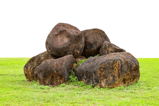 Large Natural Rock  with green grass on transparent background