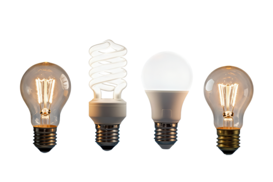 Four Different Types of Light Bulbs on Display
