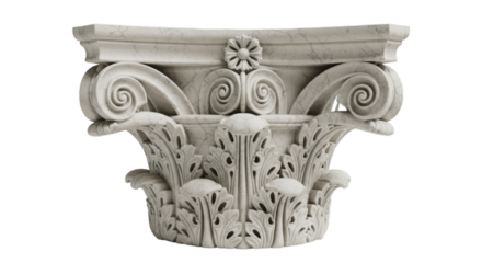 an exquisite marble capital from a classical Roman column, isolated on a transparent background. Ideal for architecture, heritage, ancient art, historical design, and structural elements.