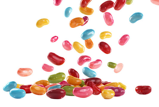 Assorted jelly beans in mid air on transparent background perfect for candy and sweets advertisements