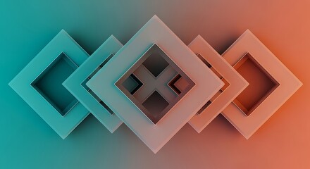 Abstract Geometric Squares with Teal and Orange Gradient Background.