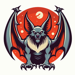 Fearsome Winged Bat Monster Mascot in Front of a Full Moon