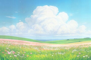 Pastel Flower Field Landscape