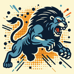 Aggressive Roaring Blue Lion Mascot Illustration