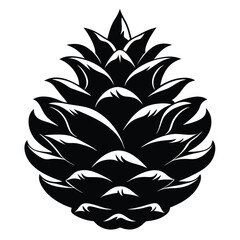 A stylized black pinecone shows intricate details with curved segments against a contrasting backdrop