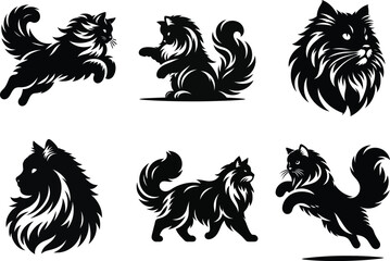 Charming Siberian cat silhouette set with expressive cat poses ideal for digital designs .