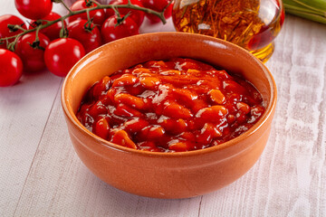White canned bean in tomato sauce