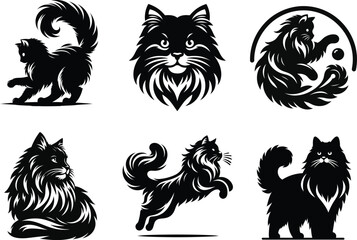 Elegant Siberian cat silhouette set featuring detailed feline poses for creative artwork projects .