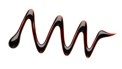 Dark and rich balsamic glaze artfully drizzled in a decorative swirl on a white background