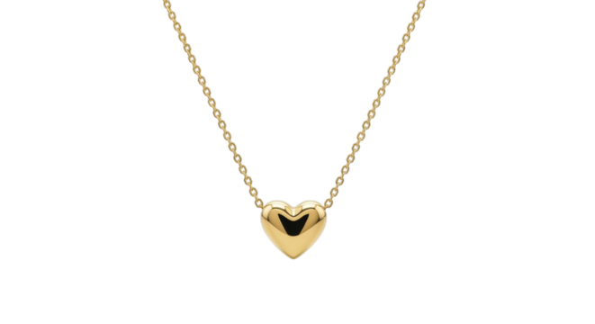Gold Necklace with Heart Charm Isolated on Transparent Background