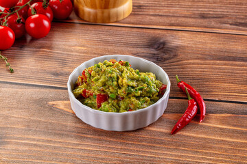 Green avocado guacamole dip snack