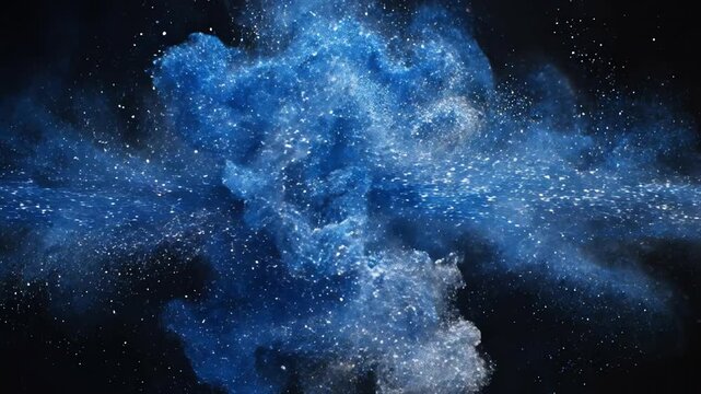 Seamless loop of glittering sapphire blue and silver dust particles swirling and flowing like enchanted aurora fantasy makeup blue, iridescent, cold