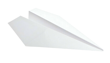 A pristine white paper airplane, angled, against a black backdrop