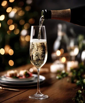 Golden Champagne Flow with Festive Bokeh