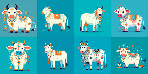 Collection of Indian Festive Cow with Traditional Ornaments