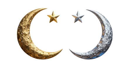 Golden and Silver Crescent Moons with Stars