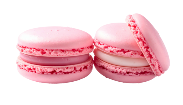 Two pink macarons, one slightly leaning