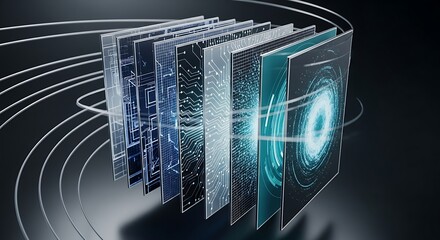 Layers of Evolving Technology From Intricate Circuitry to a Swirling Cosmic Data Vortex.