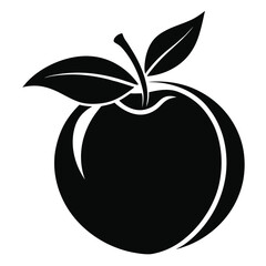 A bold apple silhouette presents a classic fruit with leaves in simple form