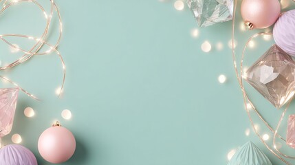 Holiday decorations on pastel blue background