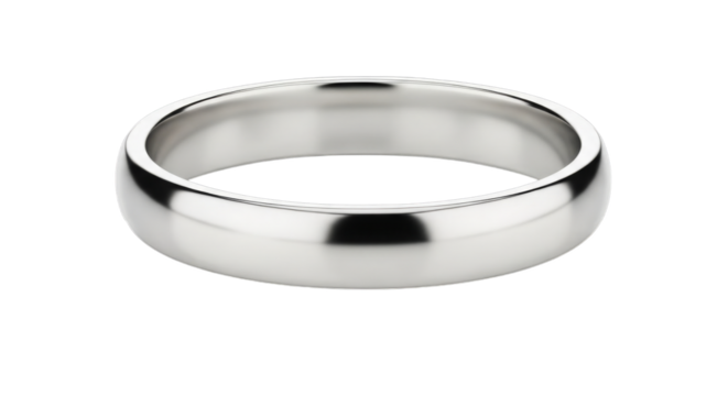 Minimalist silver wedding band isolated on a transparent background. Ideal for jewelry, marriage, engagement, romance, luxury accessory, and product display concepts.