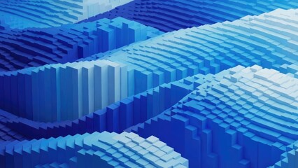 A visual representation of an abstract landscape formed by varying height blue blocks in a pattern