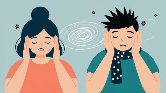 Unwell Characters Suffering from Dizziness and Flu Symptoms Illustration