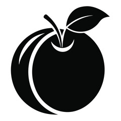 The apple with a stem and a leaf appears in a solid black silhouette