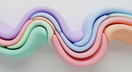 A Rhythmic Wave of Interlocking Volumetric Forms in Soft Pastel Hues.