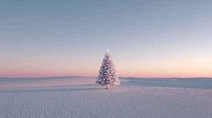 ```plaintext
Solitary Christmas tree in winter desert