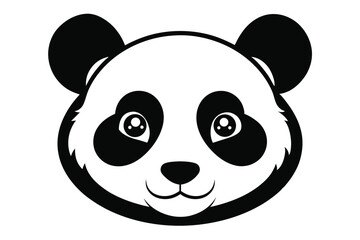 Simplified panda's face with expressive eyes appears playful in black and white
